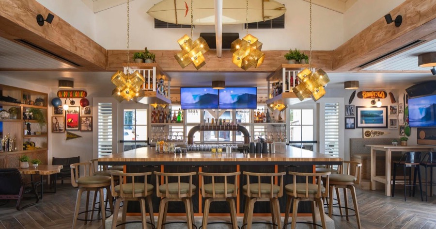 The bar and dining room at Hideaway Pacific Beach